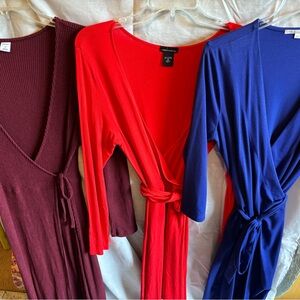 Wrap Dresses (3) Blue, Red, burgundy